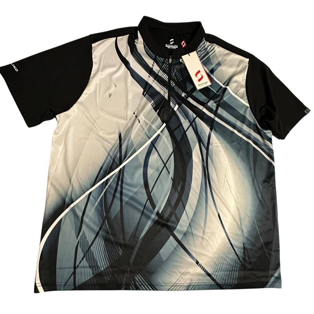 NWT Savalino 1/4 Zip Curtis Bowling Jersey Black 2XL